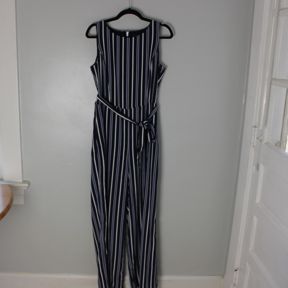 Blue and white jumpsuit